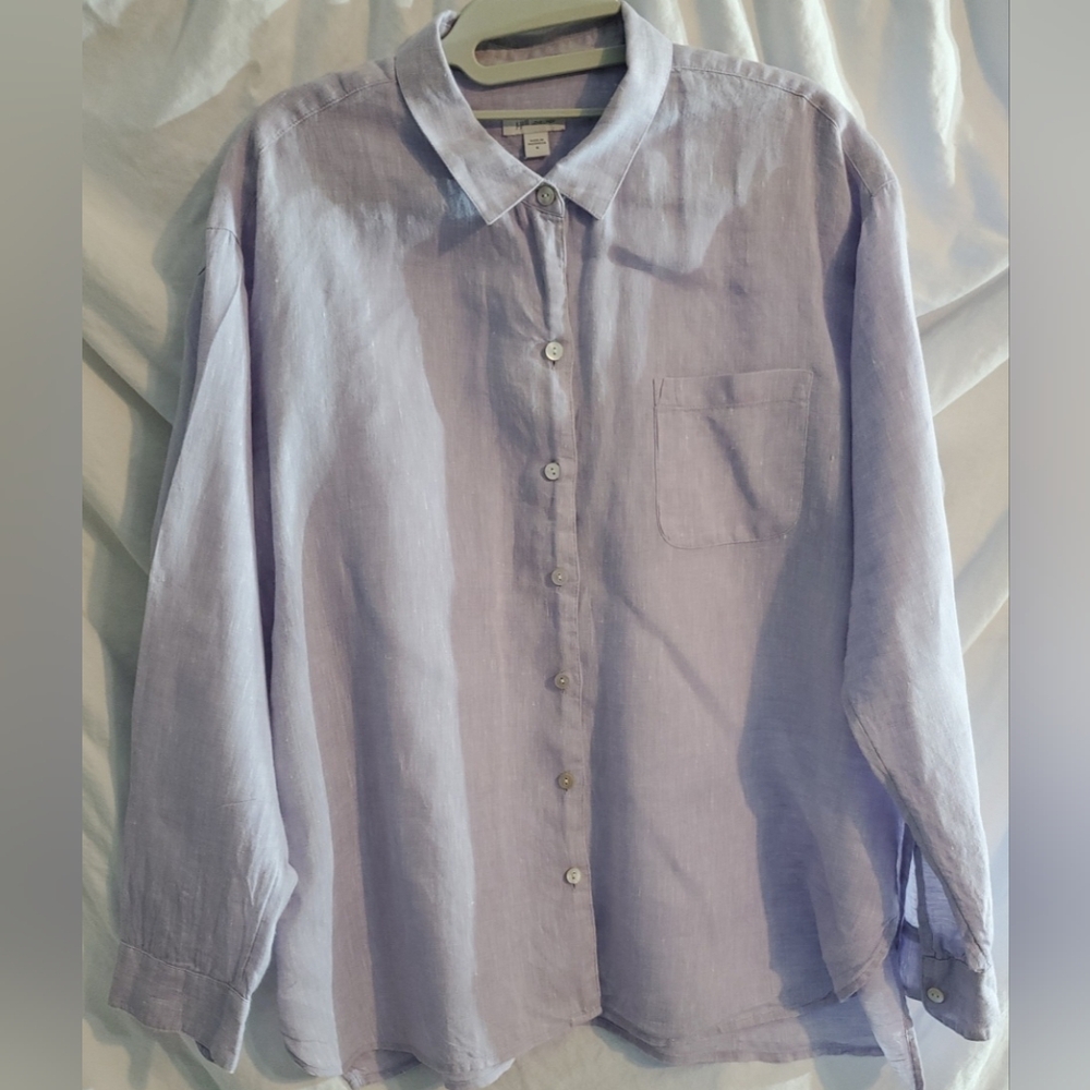 J. Jill Lavender Button-Up Linen Blouse